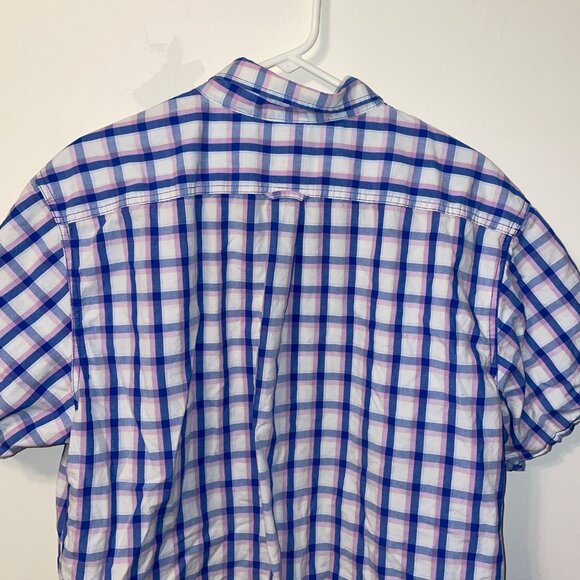 Izod Mens Plaid Short Sleeve Button-Down Shirt XXL Blue White Pink Cotton - Picture 7 of 7